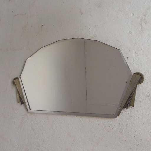 Art-Deco-Spiegel mit abgeschrägtem Glas in einem verchromten Messingrahmen, 1930er Jahre