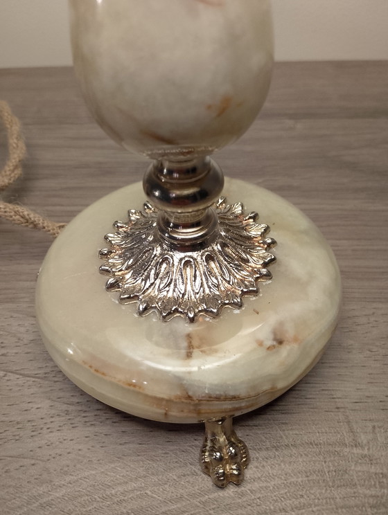 Image 1 of Authentic antique charm lamp in bronze with claw feet and genuine onyx, fully electrified with braided cable