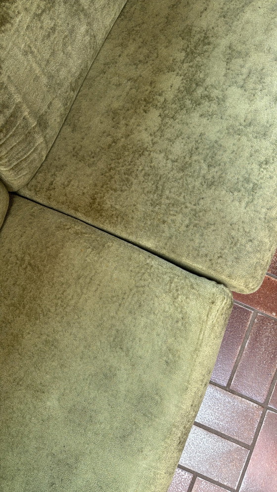 Image 1 of Vintage modulaire groene velours bankstel met
bijpassende fauteuil & poef