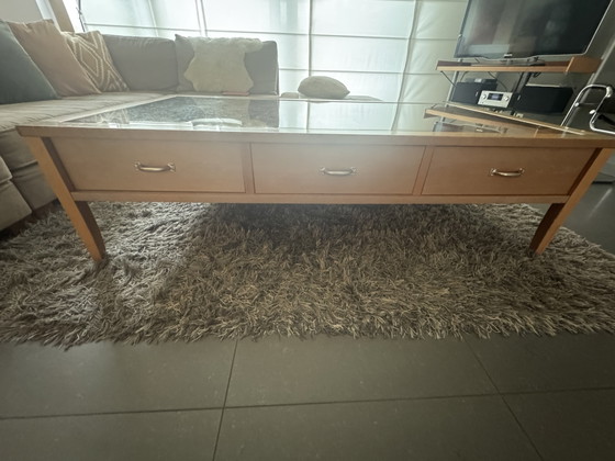 Designer Coffee Table in Walnut & Glass - 160 x 90 cm and 45 cm high – Metal (photo 3 of 6)