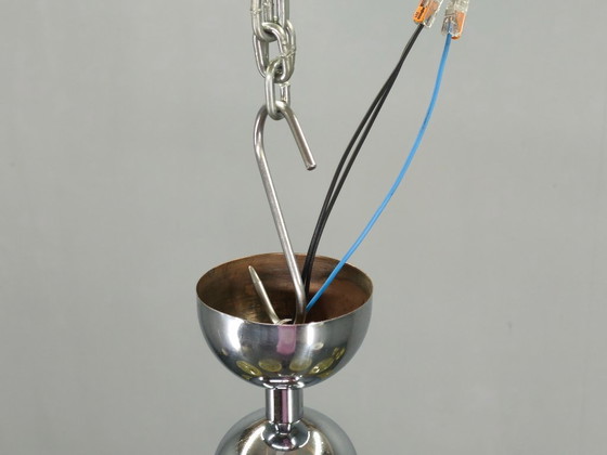 Image 1 of Art Deco Chrome and Walnut Chandelier, Czechoslovakia, 1930s