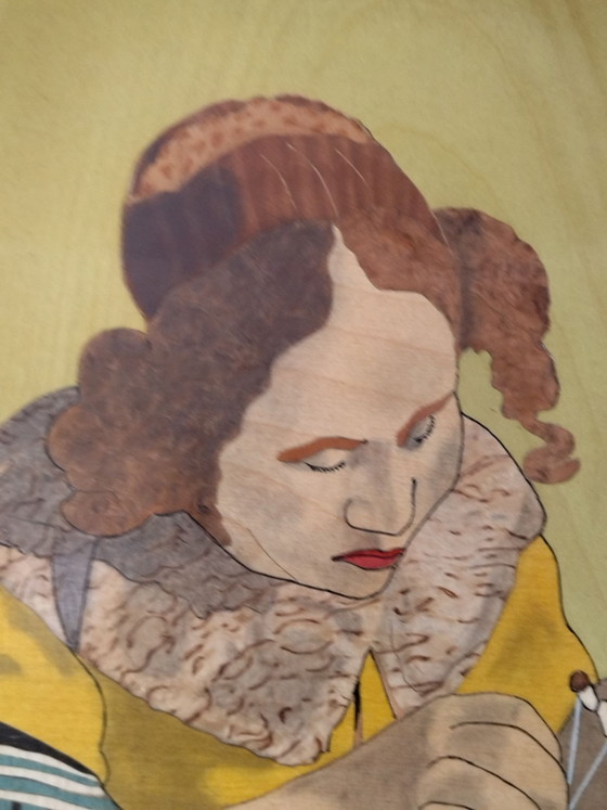 Vintage Wooden Painting The Lacemaker Vermeer 51x40cm, Art, Black (photo 2 of 11)