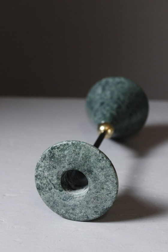 Image 1 of Vintage marble & brass candlestick, post-modernist Memphis design, 1980s