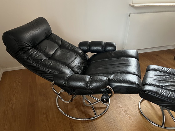 Image 1 of Poltrona antistress Ekornes Vintage Lounge Chair anni '70 in pelle nera