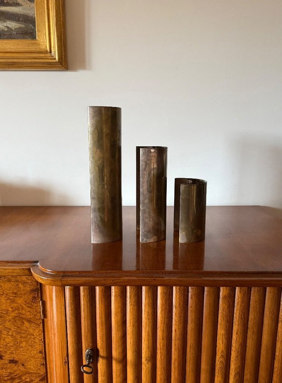 Image 1 of Set aus 3 versilberten Vasen aus der Mitte des 20. Jahrhunderts, GiBi Italien, 1970er Jahre