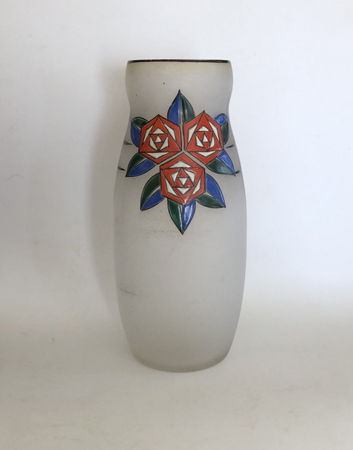Leune Art Déco Vase aus emailliertem Glas - Auguste Heiligenstein (um 1925).