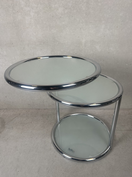 Image 1 of Table d'appoint italienne postmoderne en chrome et verre - MobilMetal