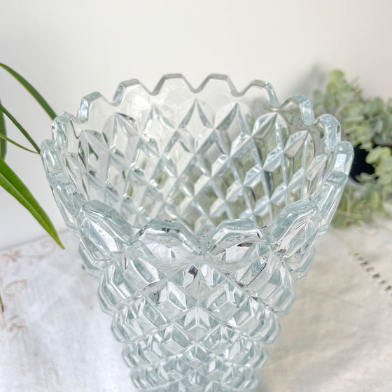 Image 1 of Vintage Glass Vase Geometric Pattern by Glasswork, Novy Bor, 1960s