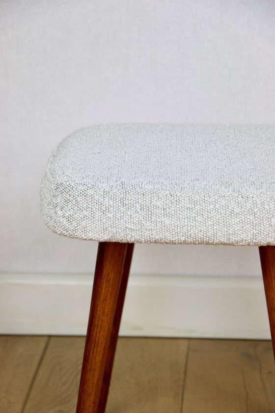 Image 1 of White-cream square stool Ivory vintage PRL 1970s