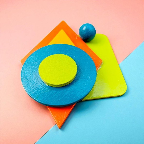 Image 1 of Broche en bois géométrique abstraite Art Déco faite à la main