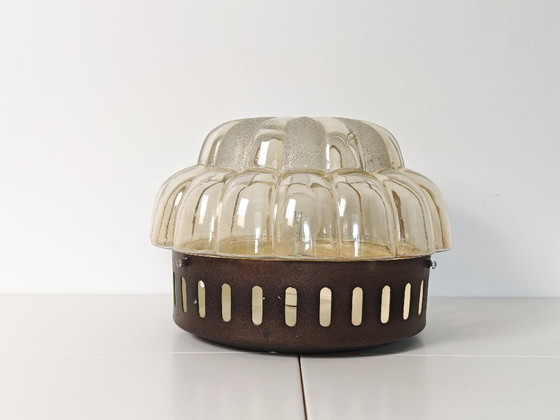 Image 1 of XXL Vintage Clear Glass Ceiling Light / Mid Century Modern Sconce / Flush Mount Wall Lamp / Hand Blown Glass / Yugoslavia / 1970