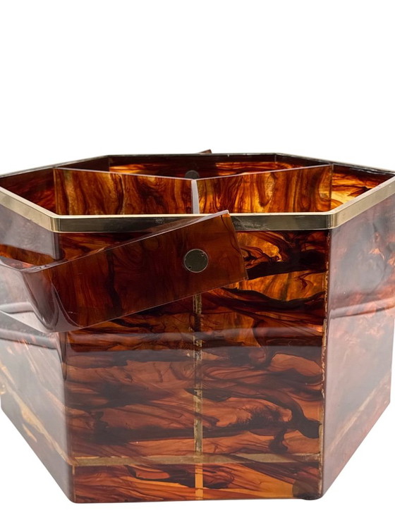 Hollywood regency important lucite and brass table bar tray, Italy 1970, Table accessories, Plastic, Metal (photo 2 of 9)
