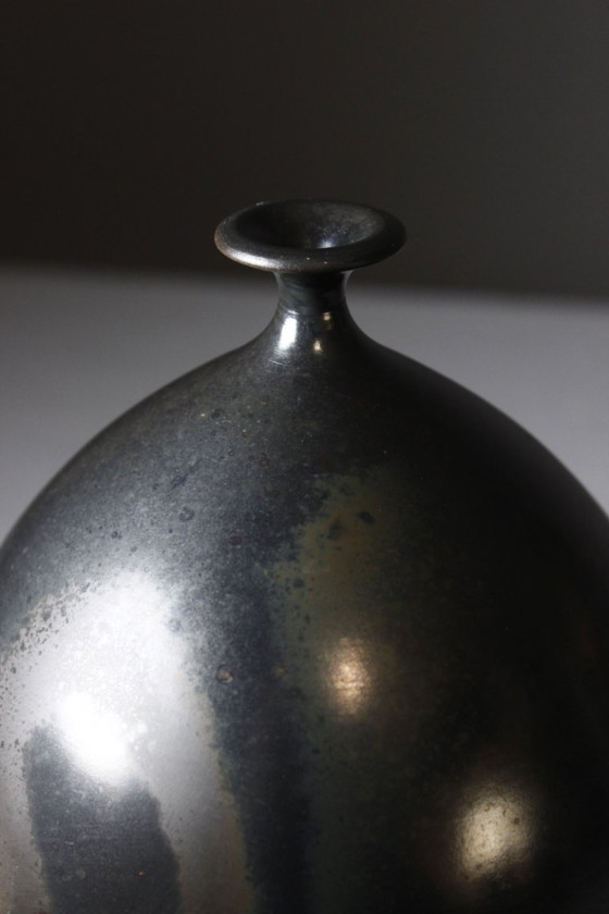 Image 1 of Yves Gaget in Biol – Soliflore-Vase aus geräuchertem Terra Sigillata, 1980er Jahre