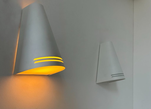Pair of wall lights in matt white metal, Netherlands, 1980