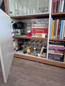 Hülsta Xelo Design Highboard – Walnut Wood, High-Gloss White Glass & Display Cabinet