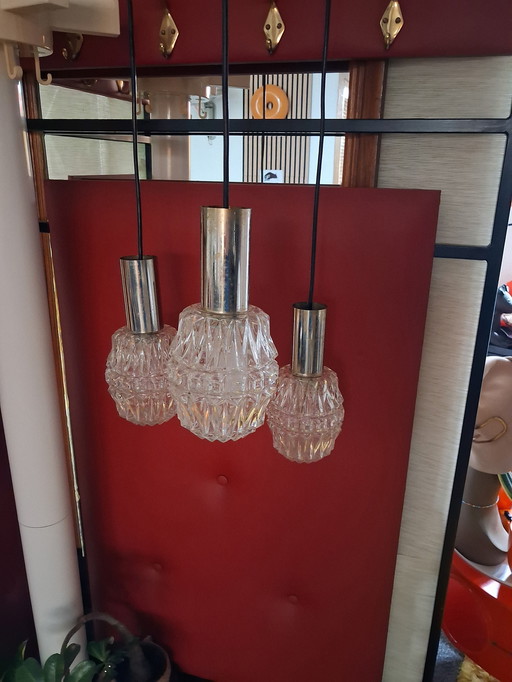 Lampada a cascata con 3 lampade, vetro cristallo cromato j70 germania.