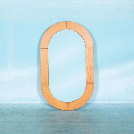 Vintage large pine mirror 70s l craftmenship mirror wood