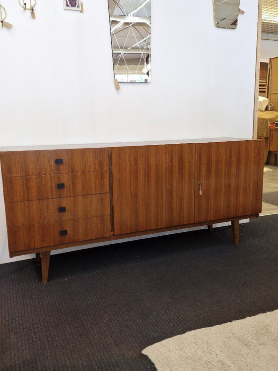 Image 1 of Vintage teak veneer sideboard with wooden legs 70s