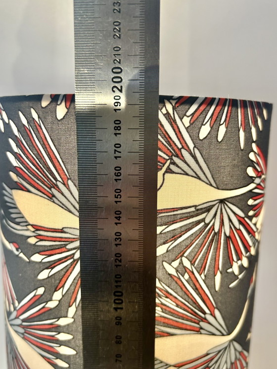 Image 1 of Atmospheric table lamp with crane motif shade made from Scheurich vase
