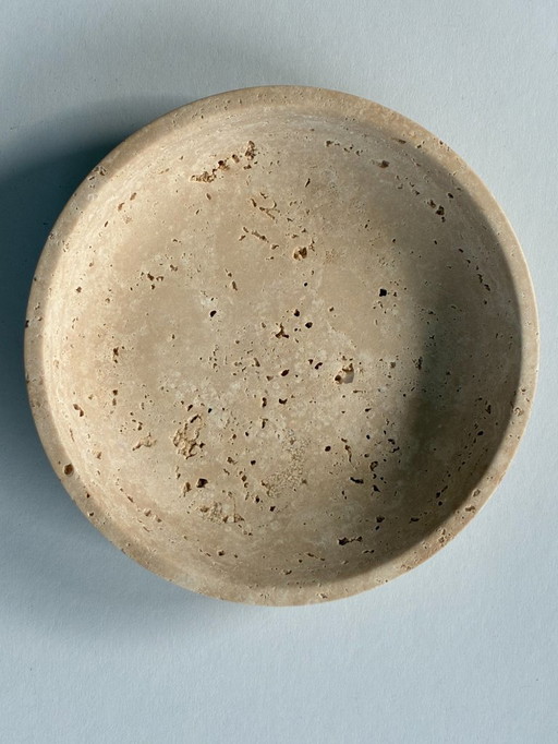 Small round travertine marble serving platter / travertine marble tray – minimalist design