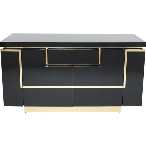 Vintage zwart gelakt en messing dressoir van Jean Claude Mahey voor Roche Bobois, 1970