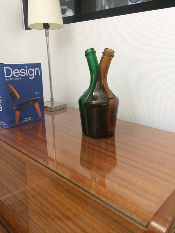 Dekorative Glasflasche in Grün und Braun, Dekorative Objekte, Vintage (Foto 5 von 8)