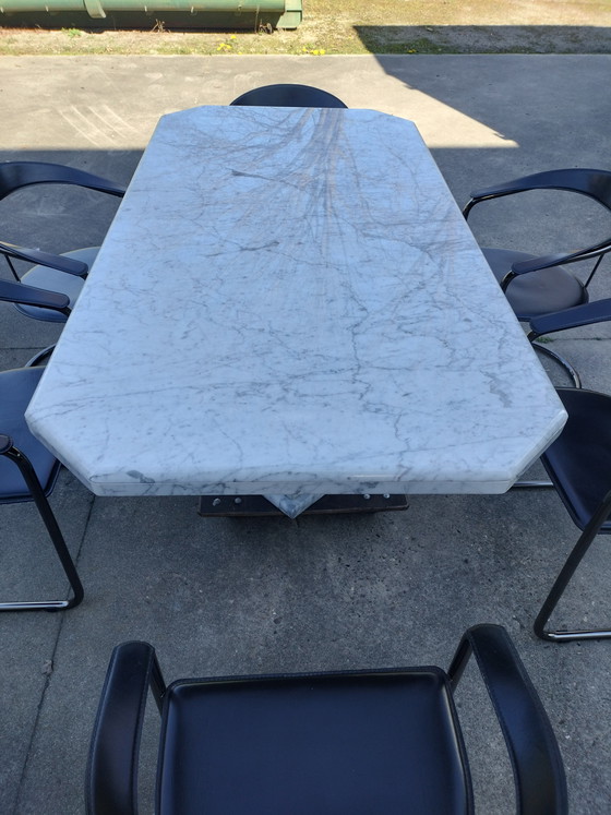 Image 1 of Carrera Marble Dining Table 180x90 cm – Designer Table – Black/White “Italian design style / presumably Italian made.”
