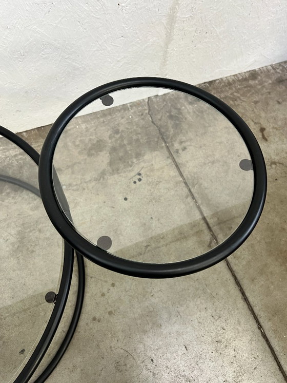 Image 1 of Tavolino da caffè vintage/tavolino girevole, struttura in metallo con ripiani in vetro, Paesi Bassi anni '70