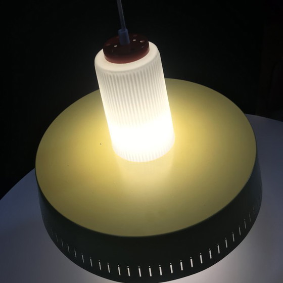 Image 1 of Hanging lamp - Opaline & Perforated Metal - Jo Hammerborg - Fog & Mørup - 1960