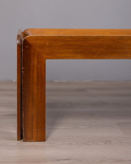 VINTAGE 1970s WOOD AND GLASS COFFEE TABLE DESIGNED BY AFRA AND TOBIA SCARPA