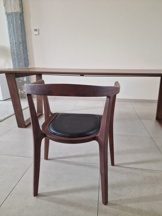 Image 1 of Walnut Chairs With Leather Seat, 6X