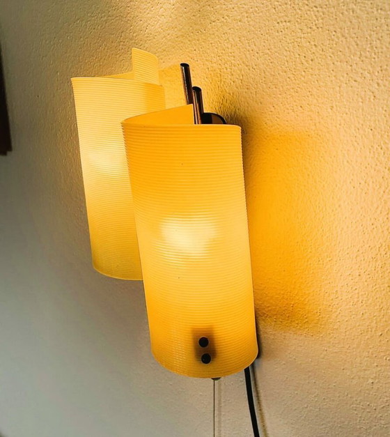 Image 1 of Applique a doppia luce beige e verde di metà secolo moderno con cavo di trazione, anni '70