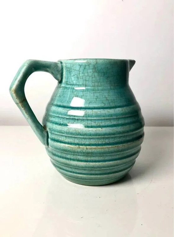 Brocca in maiolica francese "Orchies" in terracotta, alta 13 cm – decoro vintage – Bicchieri e caraffe (photo 4 of 5)