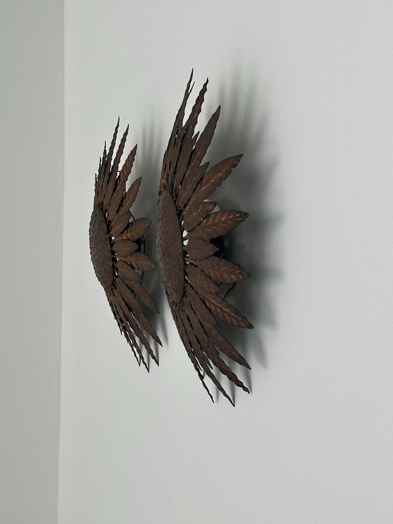Image 1 of Pair of Vintage Spanish Sunburst Wall Lamps, 1950s–60s