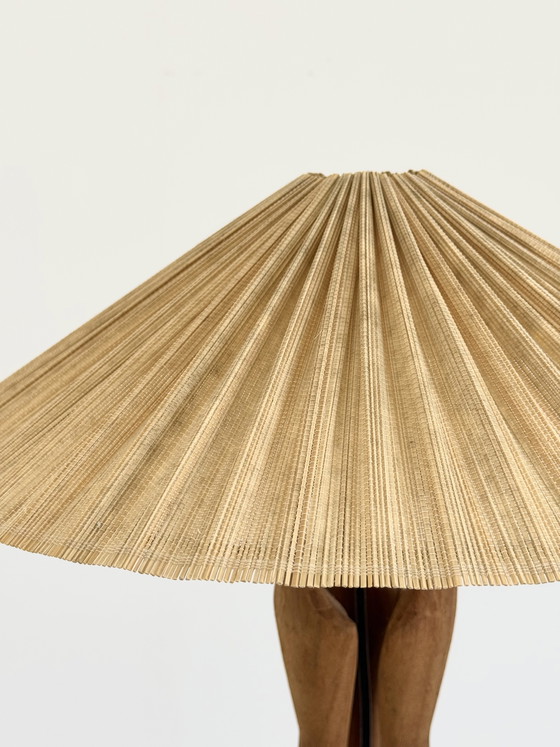 Image 1 of Sculptural hand-carved table lamp made of solid teak wood