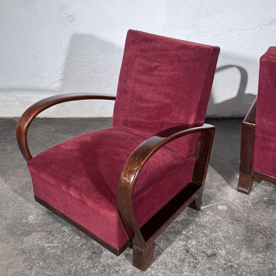 Debreceni-stijl Hongaarse Art Deco Fauteuils, Paar, Jaren 50 – Velvet, Wood (photo 9 of 10)