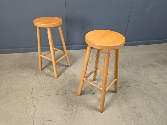 Image 1 of Alpine Style Chalet Stools in Wood, set of 11 - 1970s