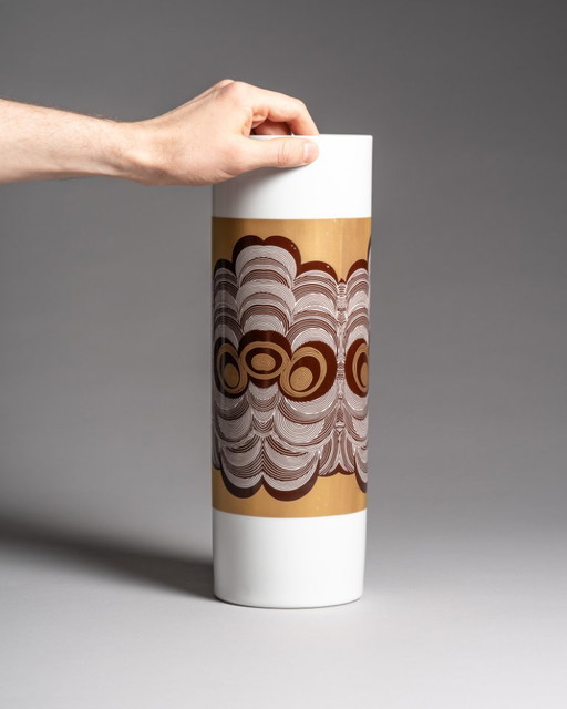 XL Rare Vintage K&A Krautheim German Porcelain Floor Vase Op Art Gold Decor 35cm