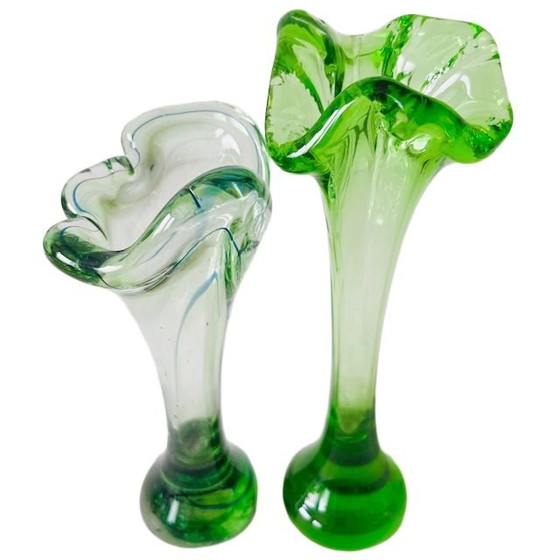 Image 1 of Set di vasi in vetro di Murano verde della metà del secolo scorso 1950