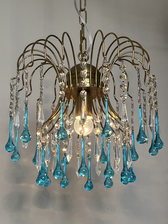 Image 1 of Ensemble de 2 lustres vintage bleus en forme de larme de Murano