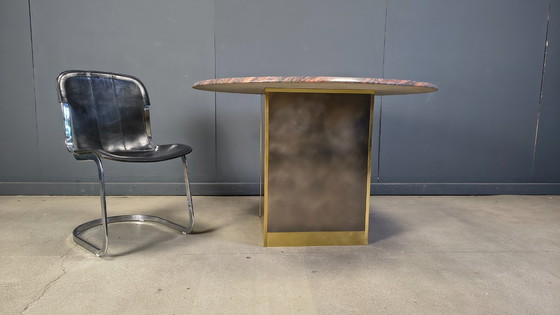 Image 1 of Tavolino centrale vintage rotondo in granito e ottone di Belogchrom, anni '70.