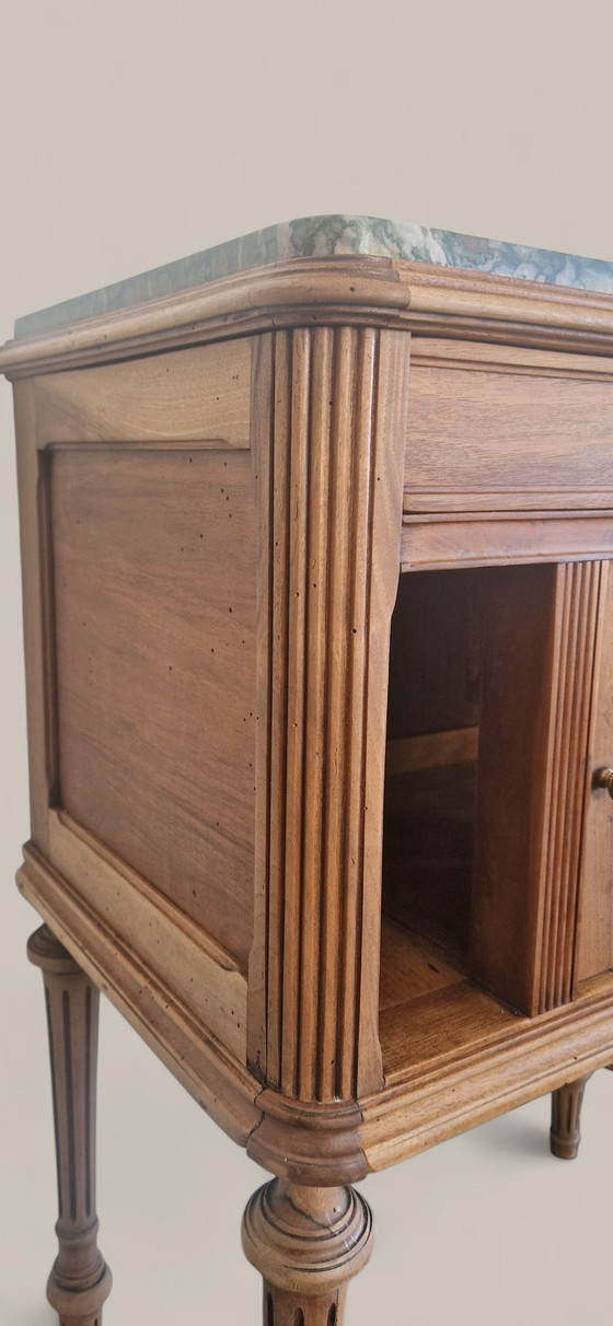 Image 1 of Mobiletto in noce e marmo verde - Stile Luigi XVI - Inizio XX secolo