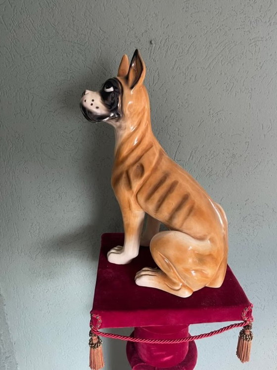 Image 1 of Large Brocante Ceramic Boxer Dog Statue 1960s