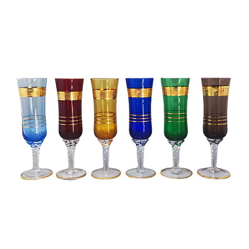 Vintage Set of Six Glasses in Murano Glass. Made in Italy