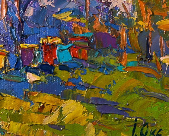 Image 1 of Original Oil Painting Summer Forest Landscape Sunny day at the apiary