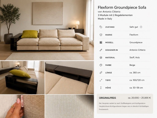 Flexform Groundpiece Sofa by Antonio Citterio – 3 modules with 2 shelf elements – Made in Italy – 3 5 zitsbanken, Textile