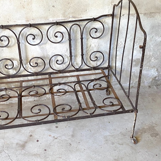 Vintage Smeedijzeren Bank – Eenpersoonsbedden, Iron (photo 7 of 8)