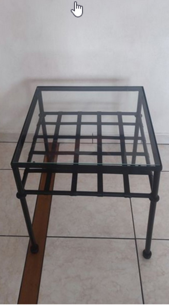 Image 1 of Square side table in glass and black metal