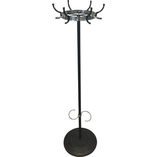 Vintage coat rack in black lacquer and chrome, 1950