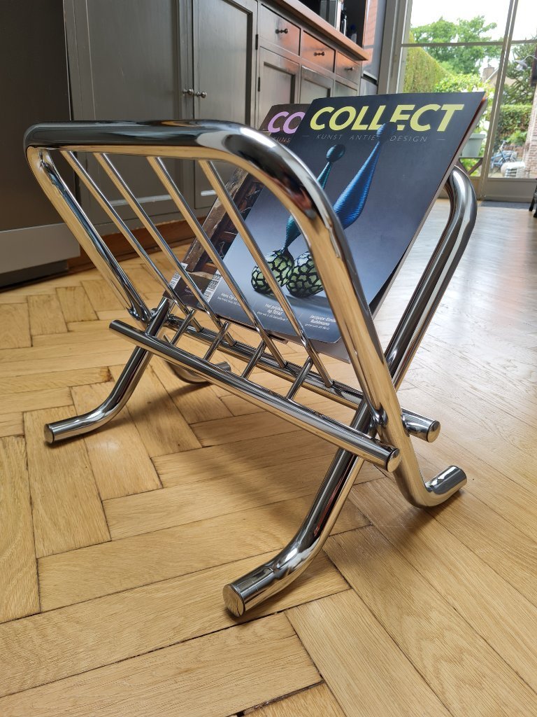 Chrome magazine rack, Zack Design, 1980s | Whoppah
